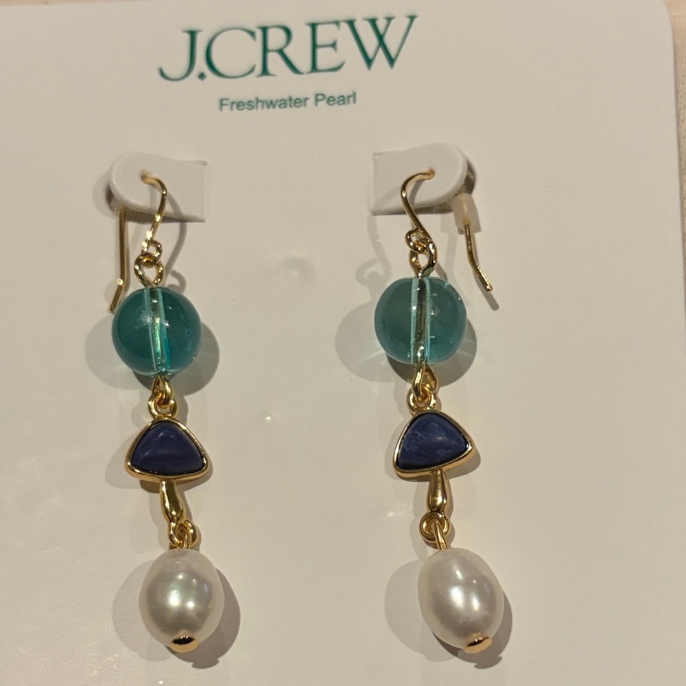 J. Crew Freshwater Pearl and Bead Drop Earrings/NWT - Picture 5 of 9